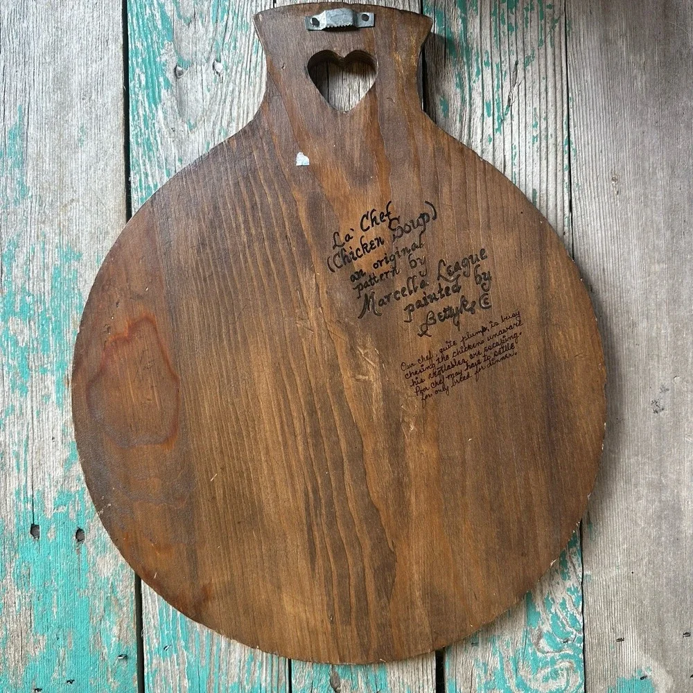 VTG Folk Art Hand Painted Wooden Cutting Board Wall Decor Chicken Soup Signed